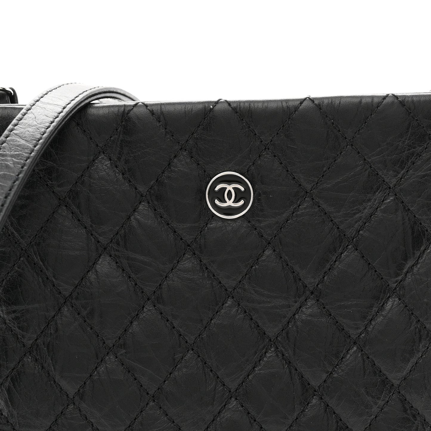 Aged Calfskin Quilted Crossbody Bag Black