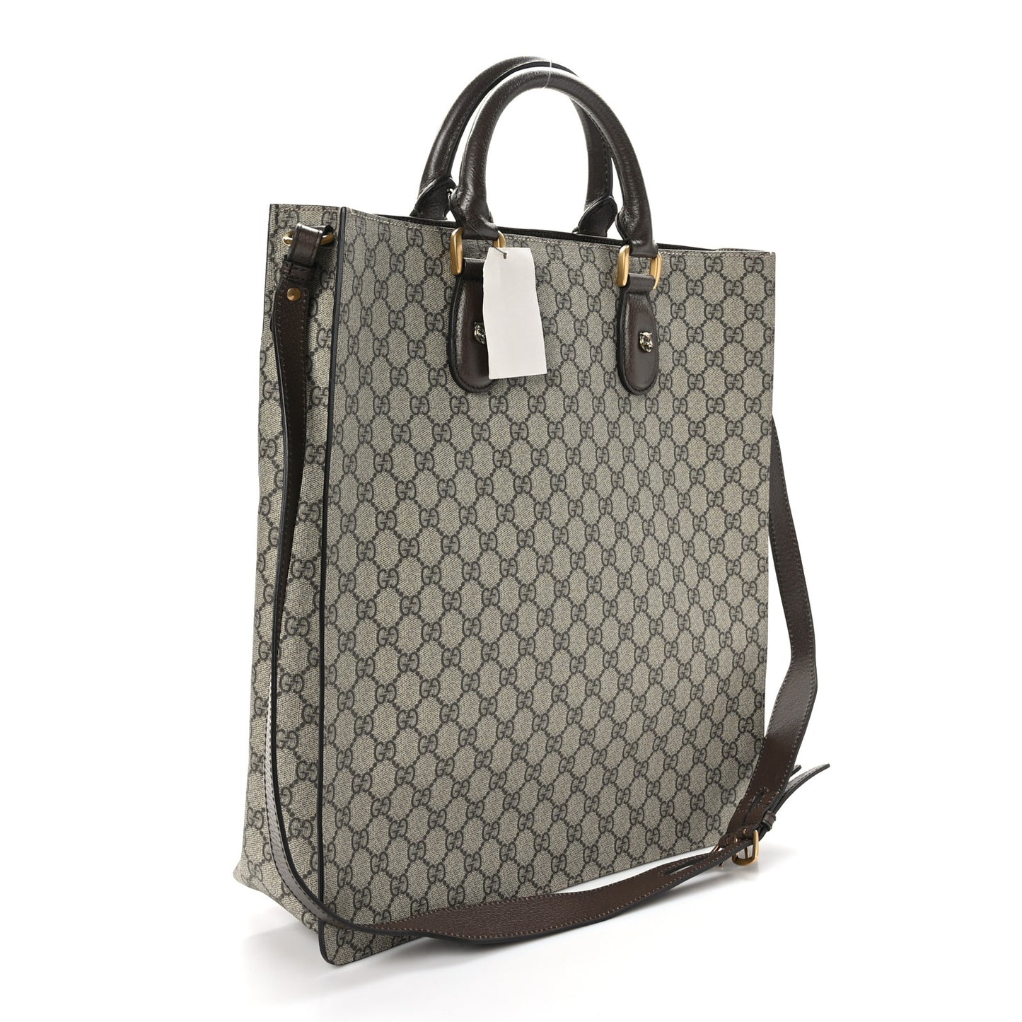 GG Supreme Monogram Web Animalier Bee Vertical Tote Brown