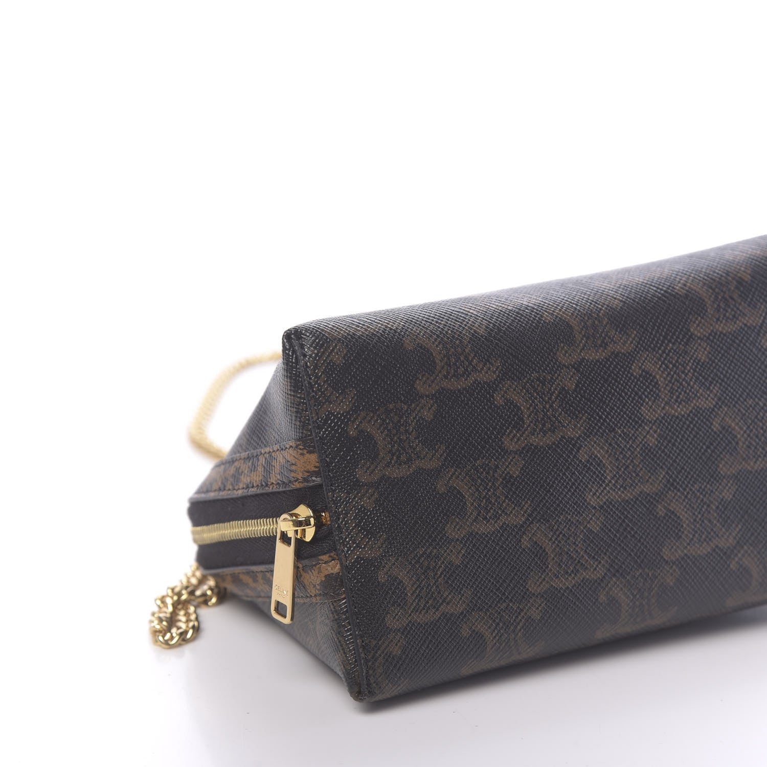 Celine Triomphe Canvas Calfskin Leopard Print Mini Clutch on Chain Black Tan 9 of 11