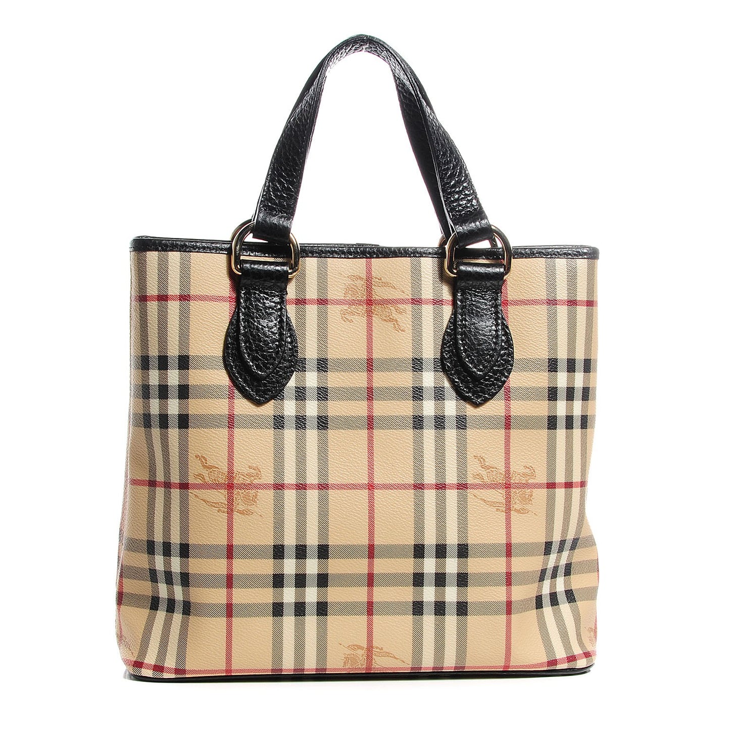 Grained Calfskin Haymarket Check Small Tote Black
