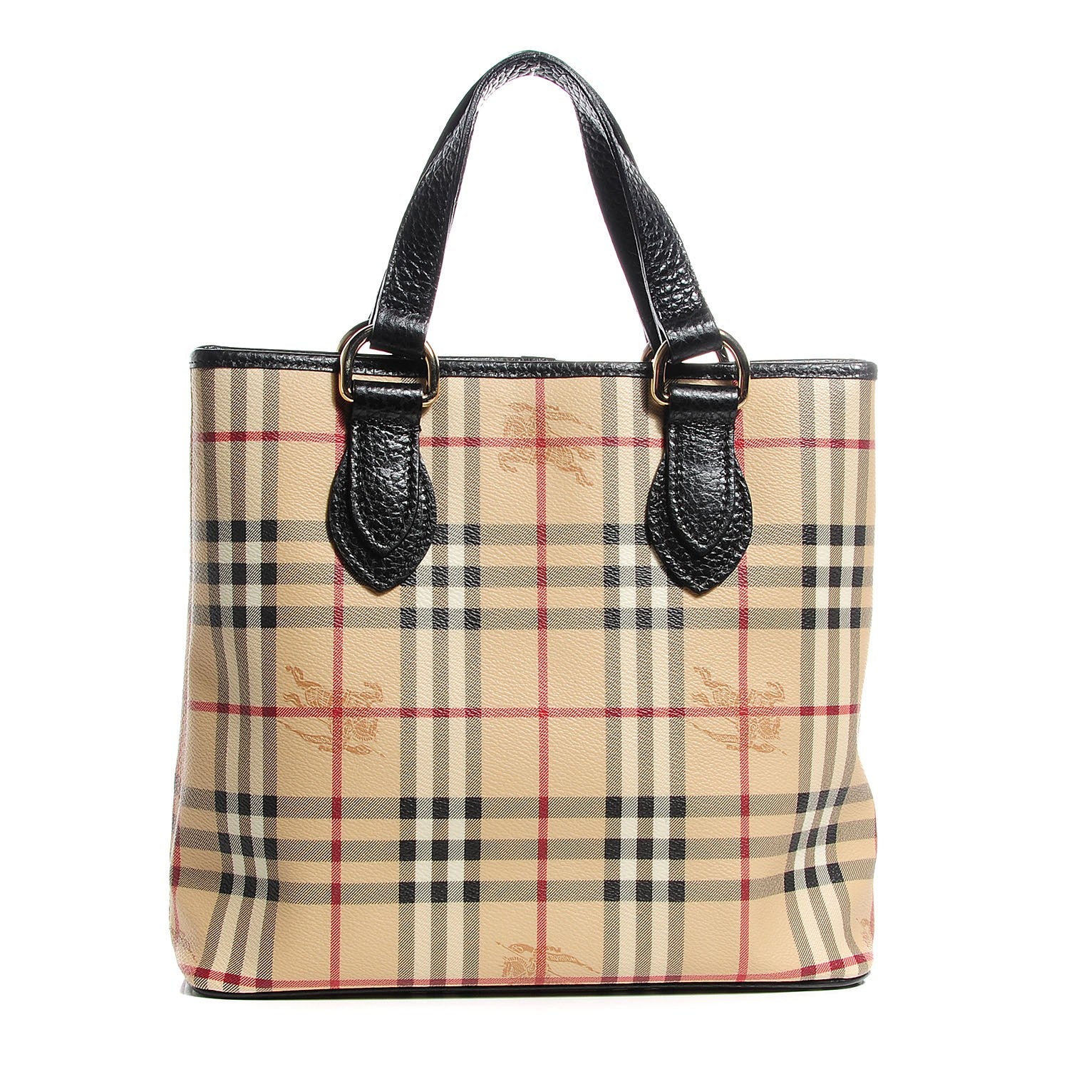 Burberry Grained Calfskin Haymarket Check Small Tote Black 1 of 8