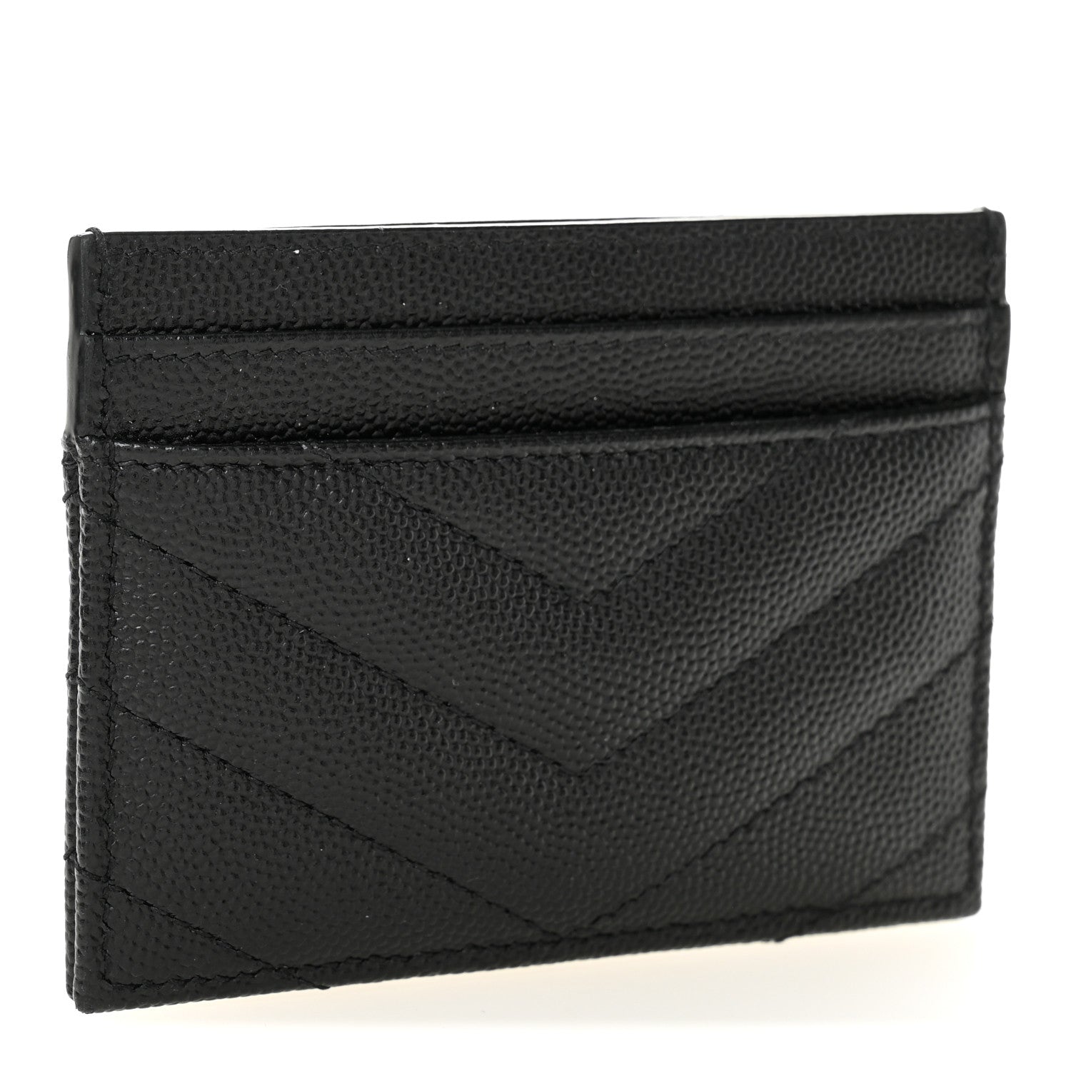 Saint Laurent Grain De Poudre Matelasse Chevron Monogram Credit Card Case Black 3 of 8