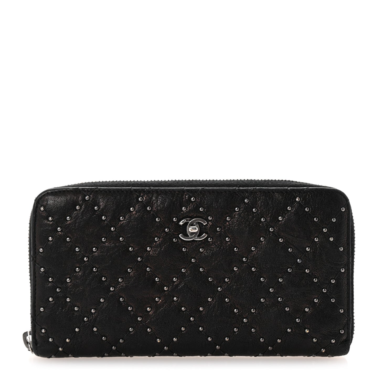 Crumpled Lambskin Studded Paris Dallas Zip Around Wallet Black