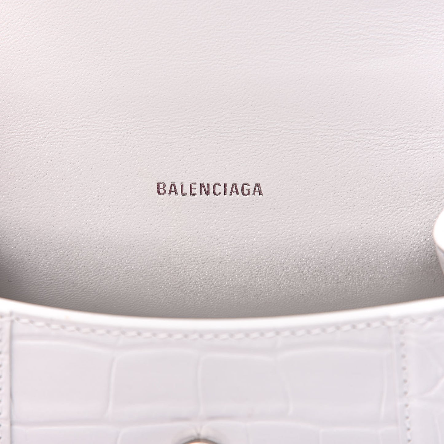 Shiny Calfskin Crocodile Embossed Hourglass Top Handle Bag XS White