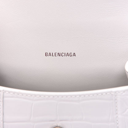 Balenciaga Shiny Calfskin Crocodile Embossed Hourglass Top Handle Bag XS White 6 of 9