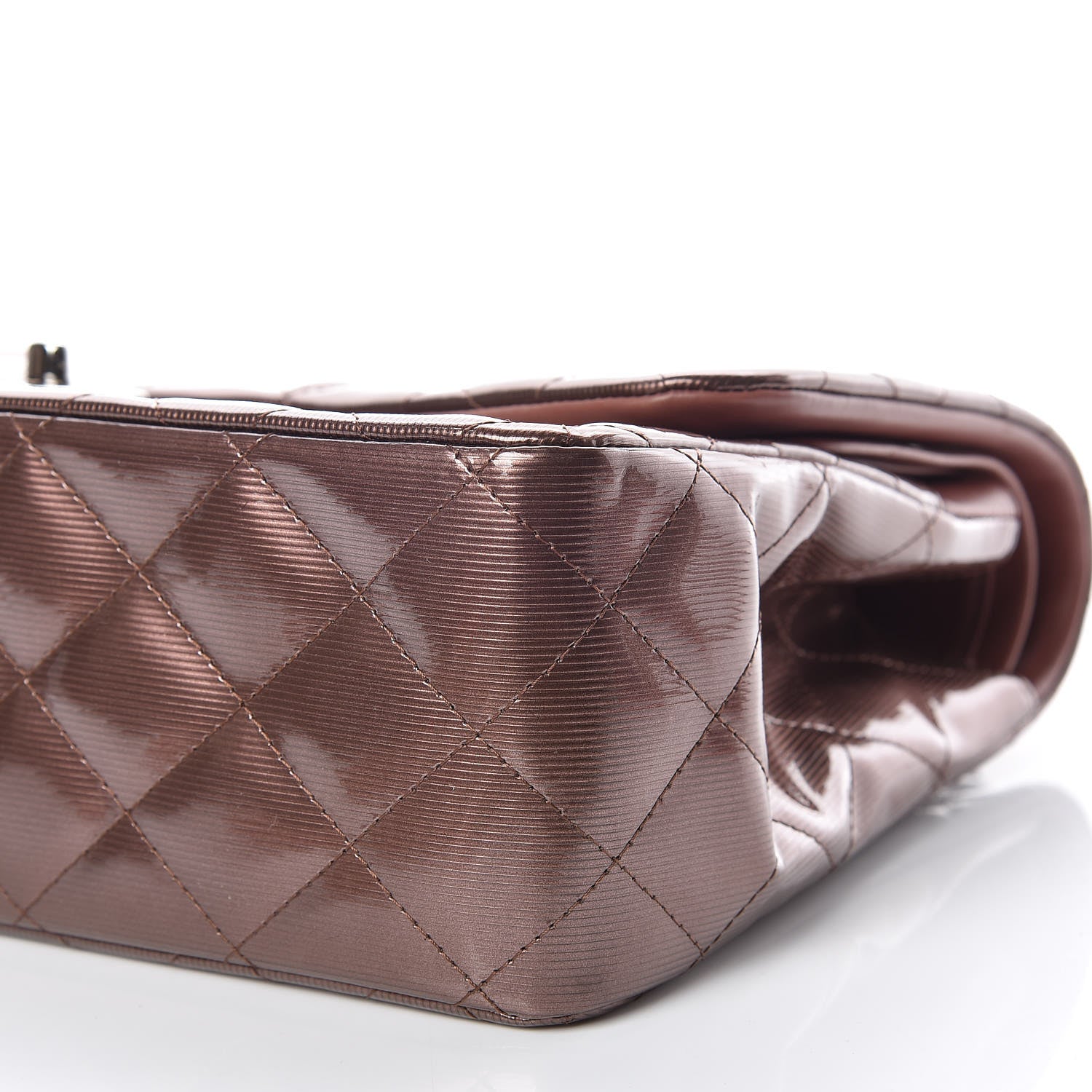Chanel Striated Patent Quilted Jumbo Double Flap Dark Pink 9 of 14
