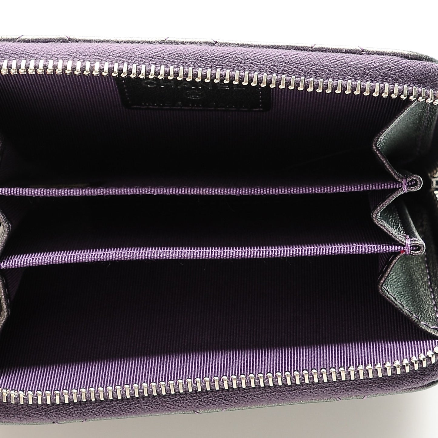 Metallic Lambskin Quilted Zip Around Coin Purse Wallet Dark Purple