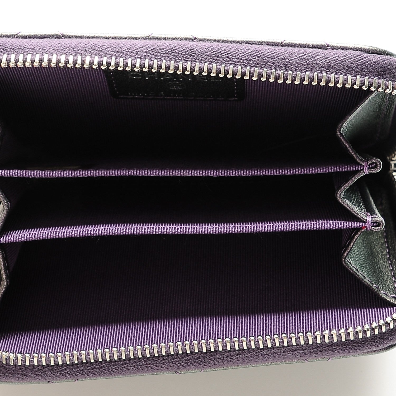 Chanel Metallic Lambskin Quilted Zip Around Coin Purse Wallet Dark Purple 5 of 7