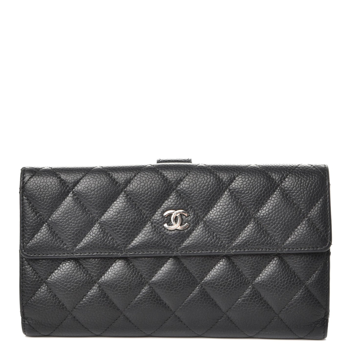 Caviar Quilted CC Long Double Wallet Black