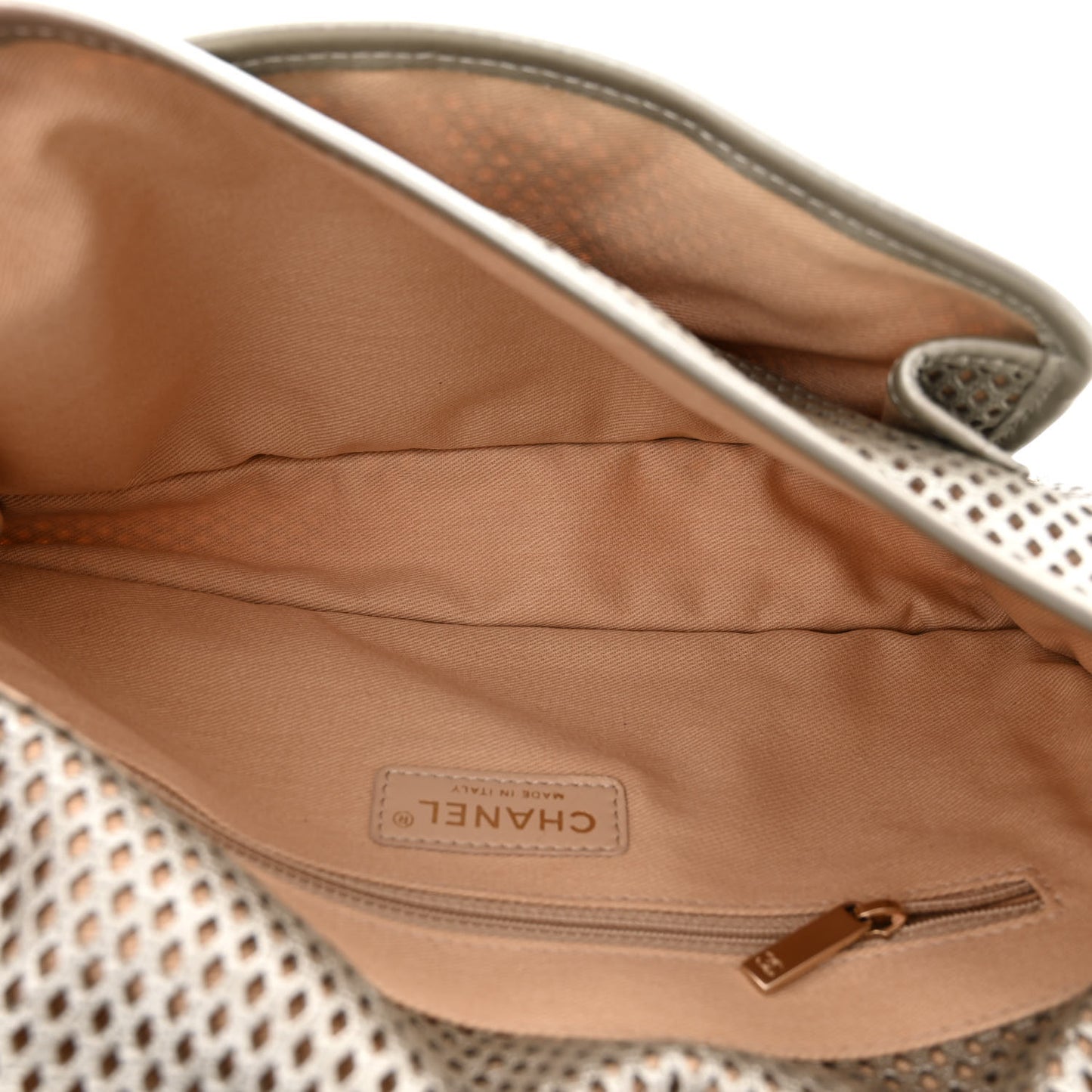Perforated Calfskin Large Up In The Air Flap Light Gold