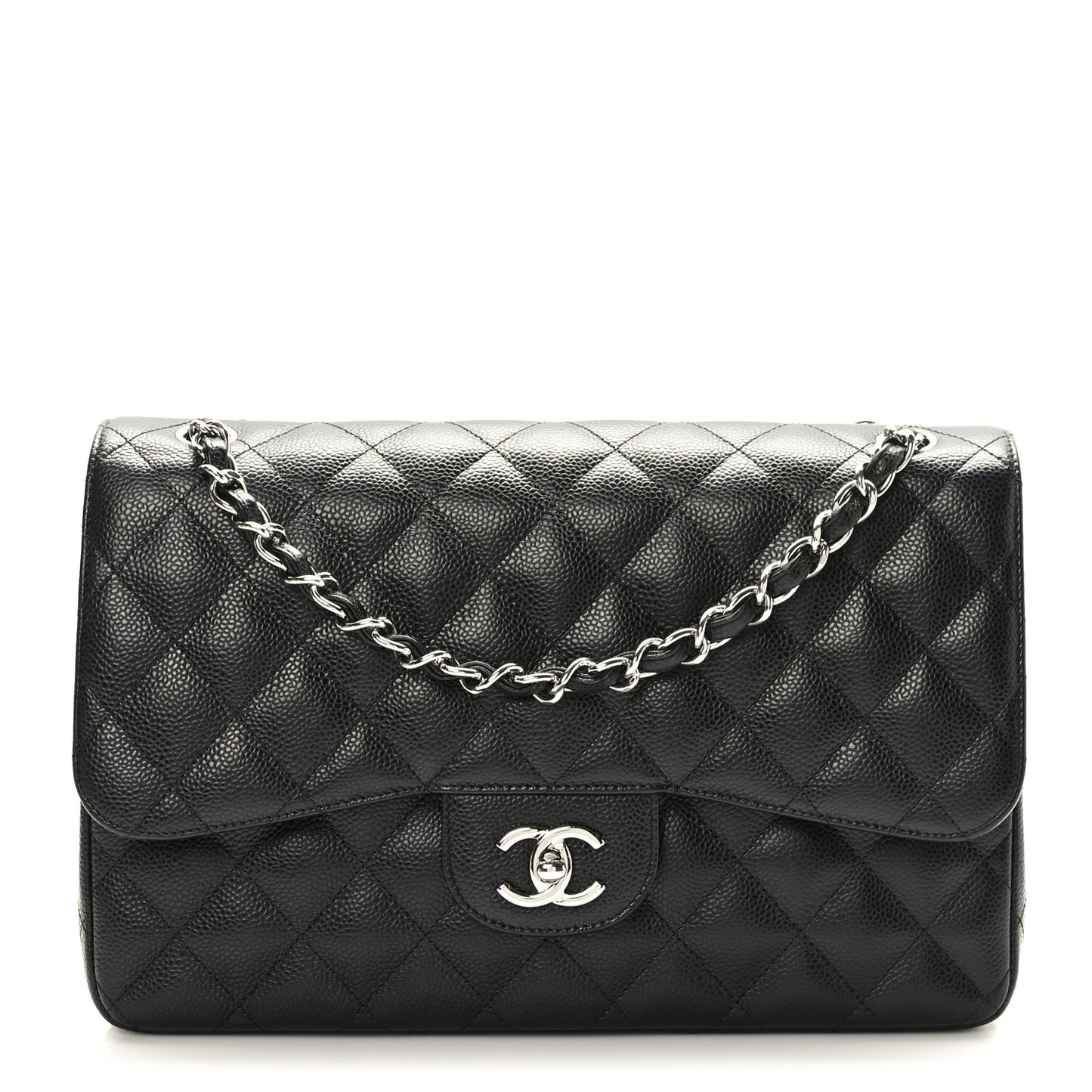 Caviar Quilted Jumbo Double Flap Black