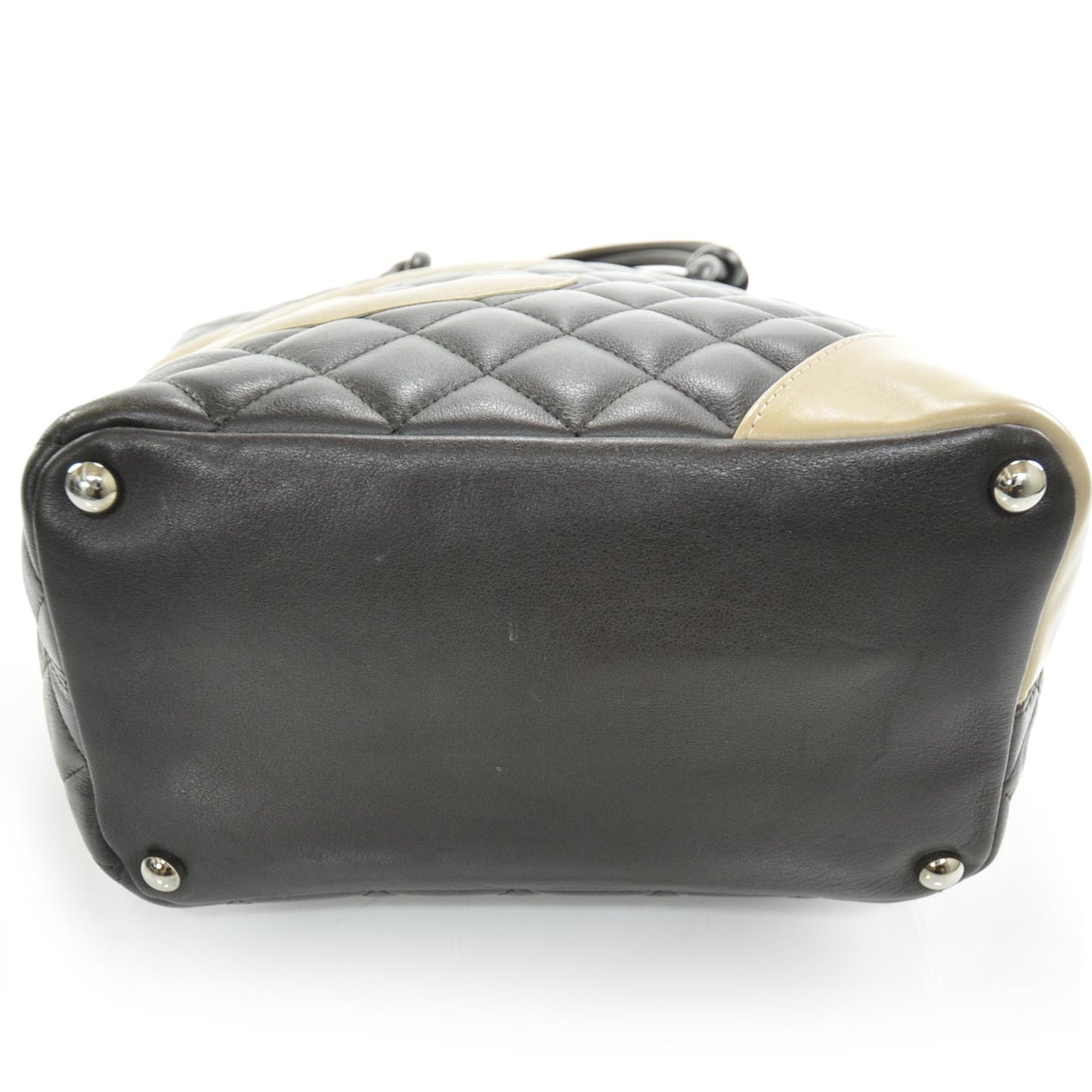 Calfskin Quilted Medium Cambon Tote Brown Beige