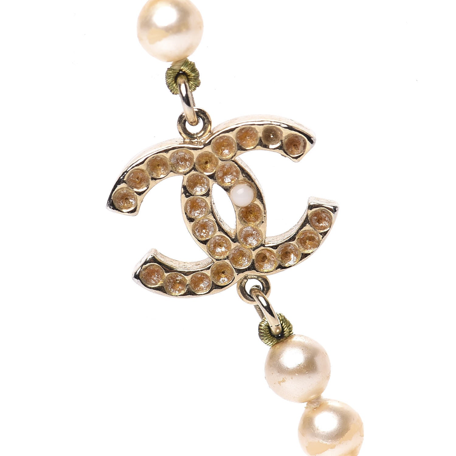 Chanel Pearl Crystal Long CC Necklace Gold 5 of 13