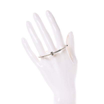 Tiffany 18K Rose Gold Diamond T Two Hinged Bangle Bracelet 2 of 5