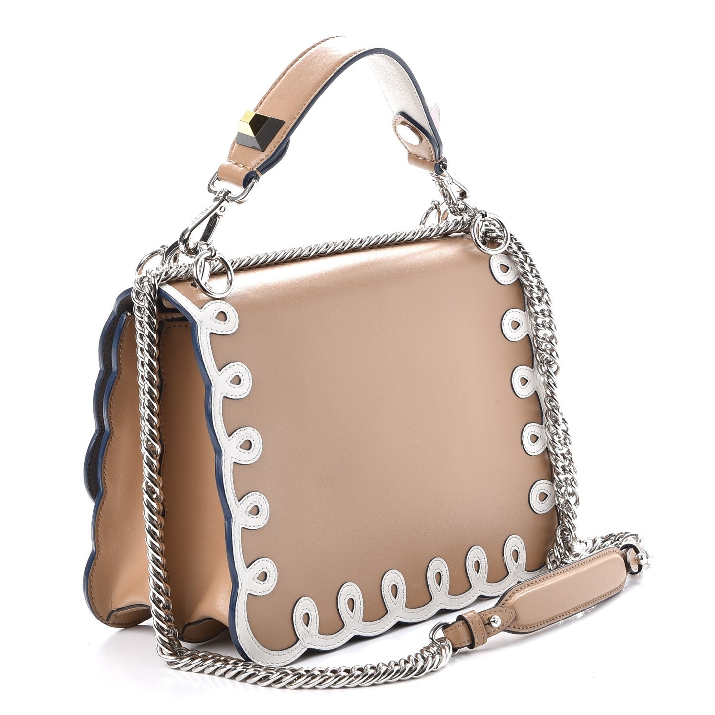 Vitello Liberty Dolce Scalloped Studded Scrollwork Kan I Shoulder Bag Cuoio White
