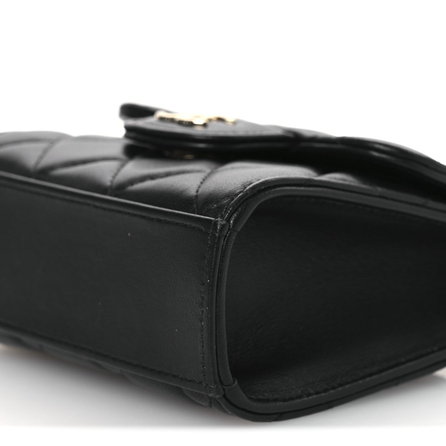 Lambskin Quilted Top Handle Flap Clutch With Chain Black