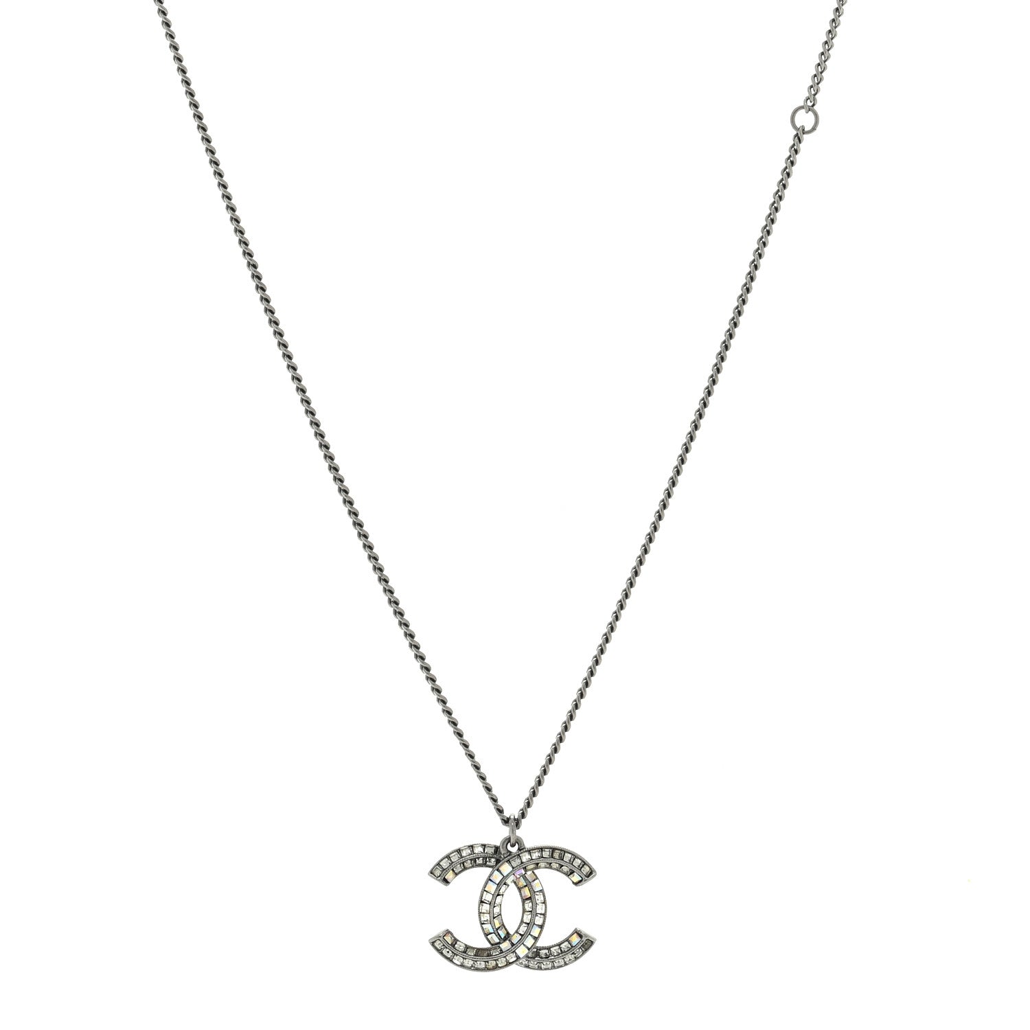 Chanel Baguette Crystal CC Necklace Silver 1 of 4