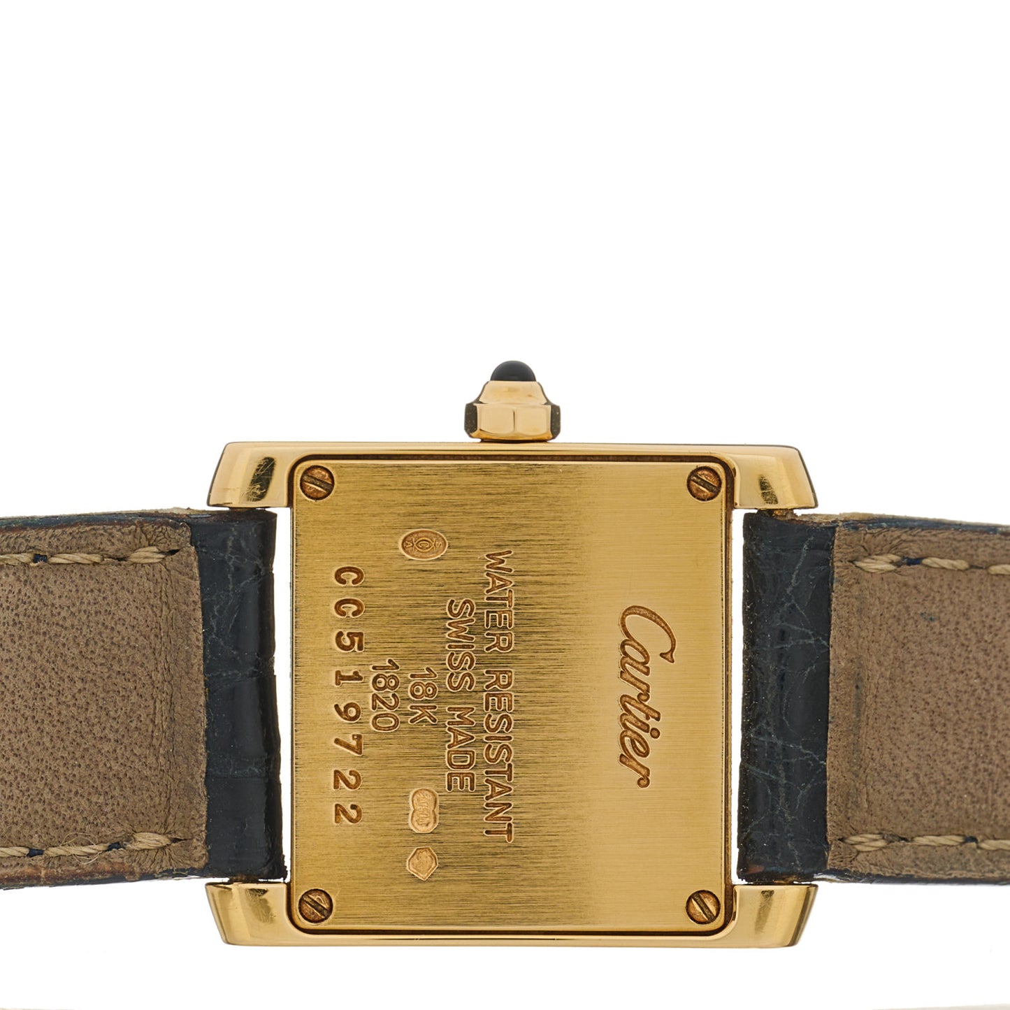 18K Yellow Gold Alligator 20mm Tank Francaise Quartz Watch