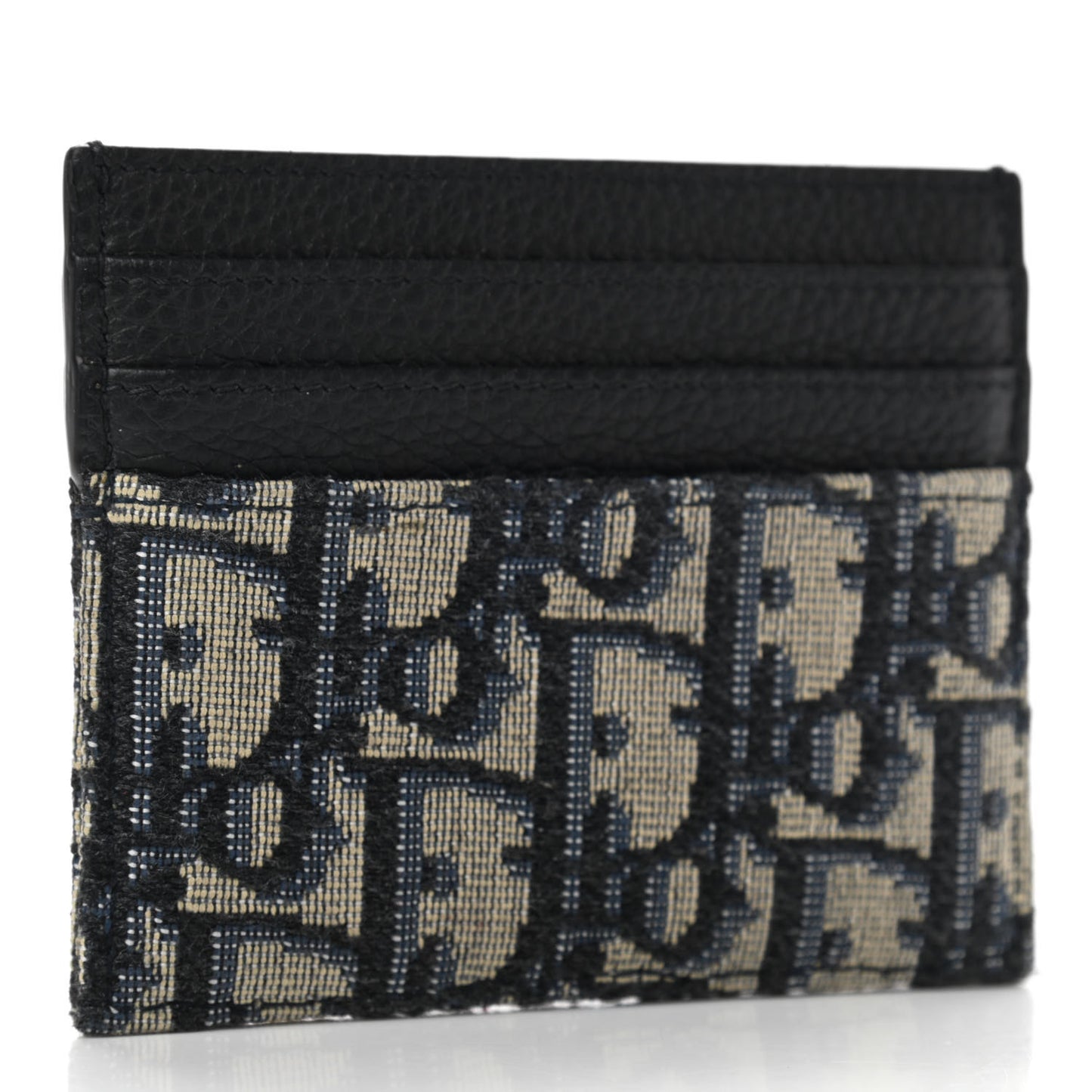 Grained Calfskin Oblique Card Holder Black