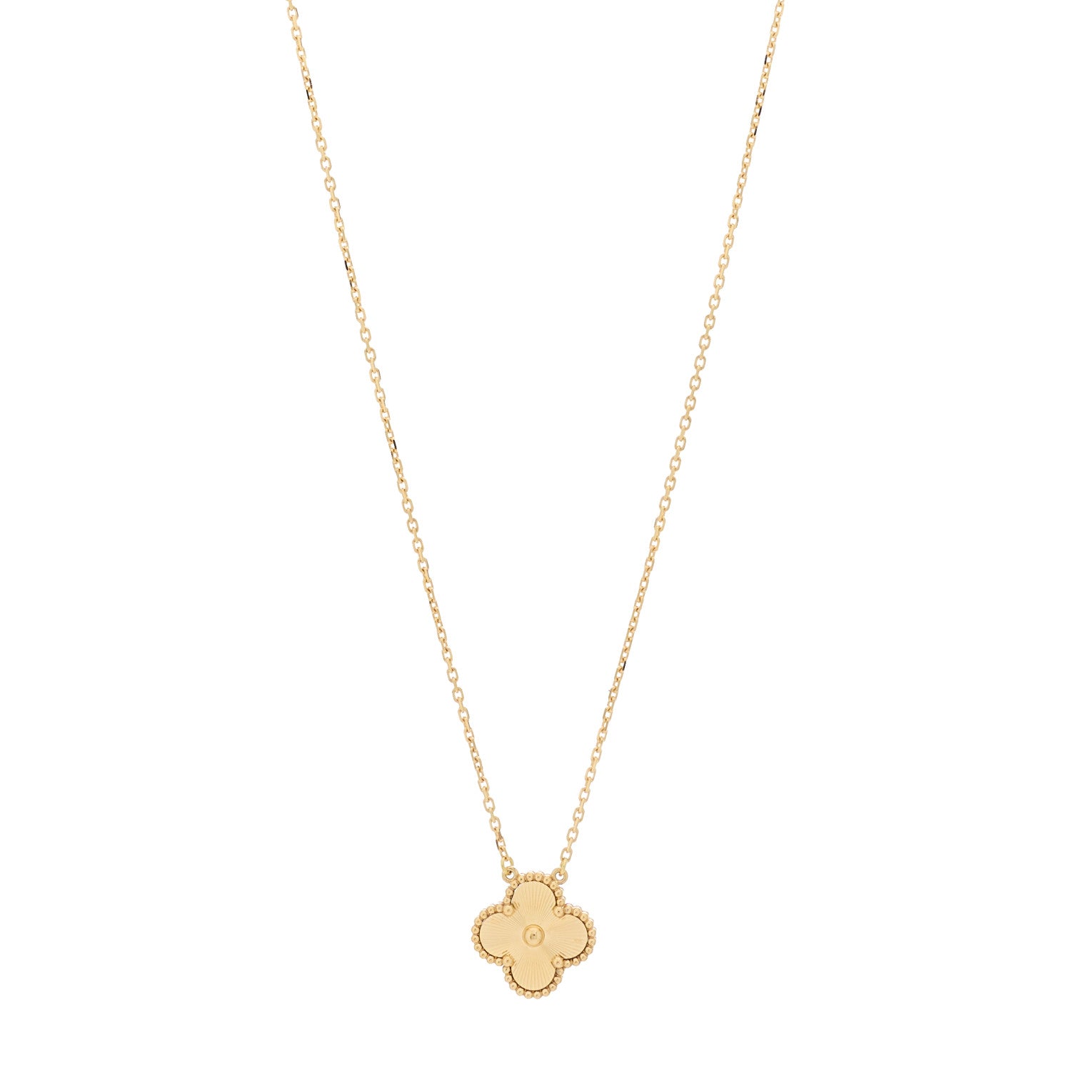 Van Cleef & Arpels 18K Yellow Gold Guilloche Vintage Alhambra Pendant Necklace 1 of 6