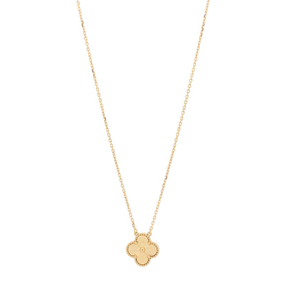 Van Cleef & Arpels 18K Yellow Gold Guilloche Vintage Alhambra Pendant Necklace 1 of 6