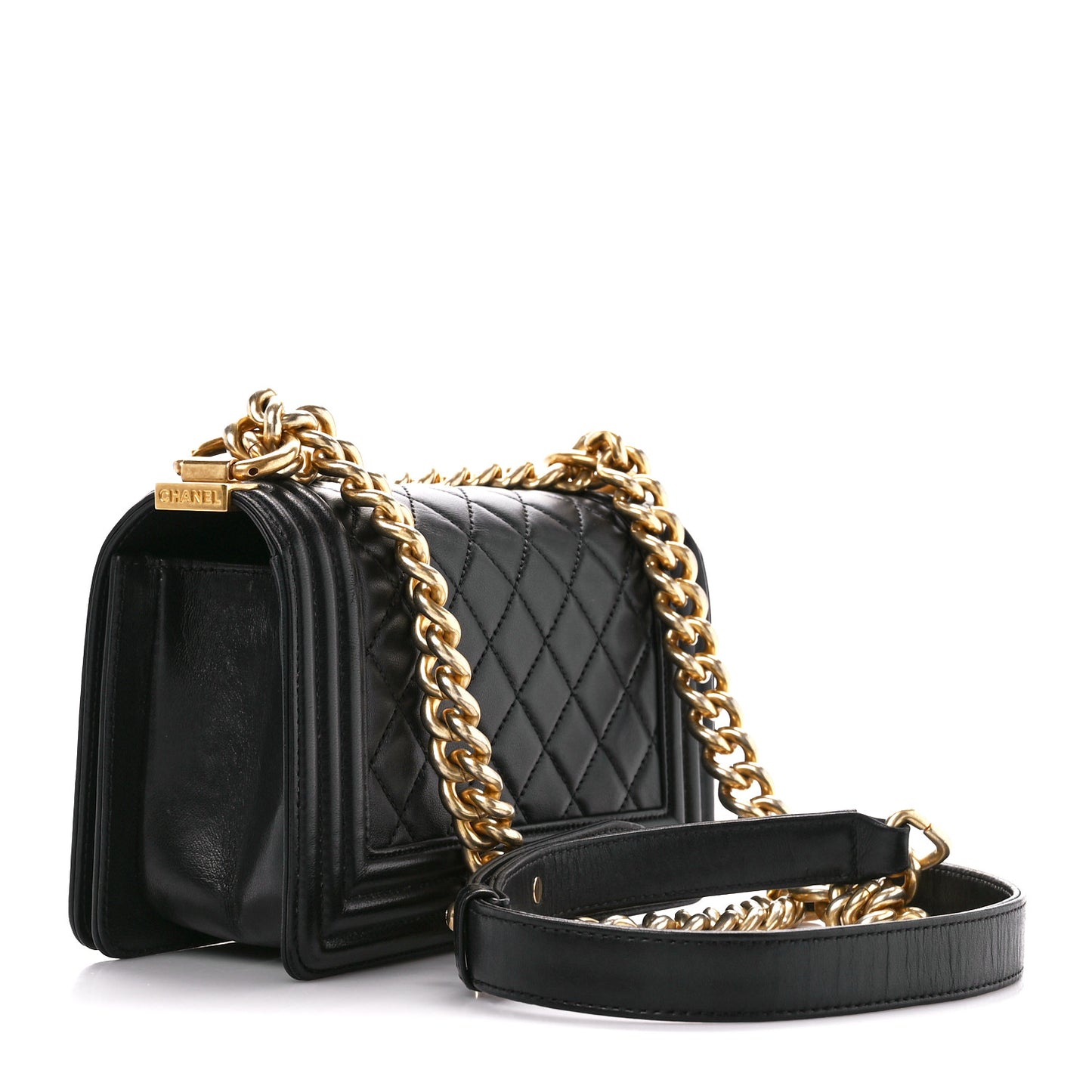 Lambskin Quilted Small Boy Flap Black