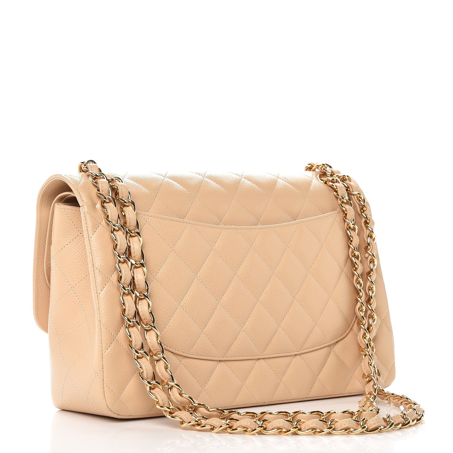 Caviar Quilted Jumbo Double Flap Beige Clair