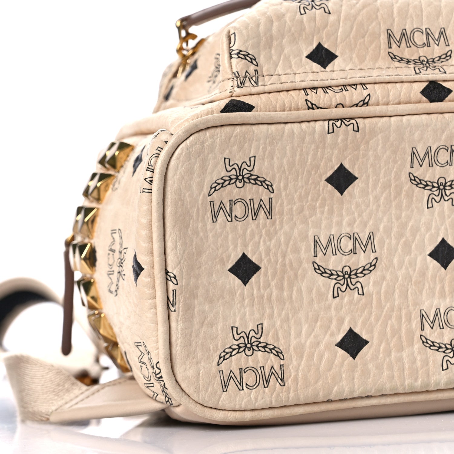 MCM Visetos Side Stud Mini Stark Backpack Beige 7 of 8