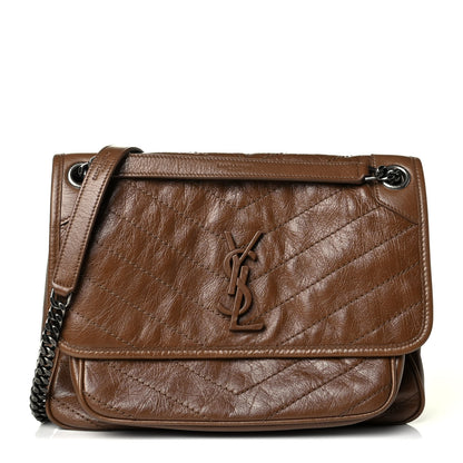 Saint Laurent Crinkled Calfskin Matelasse Monogram Medium Niki Chain Satchel Tan Brown 1 of 5