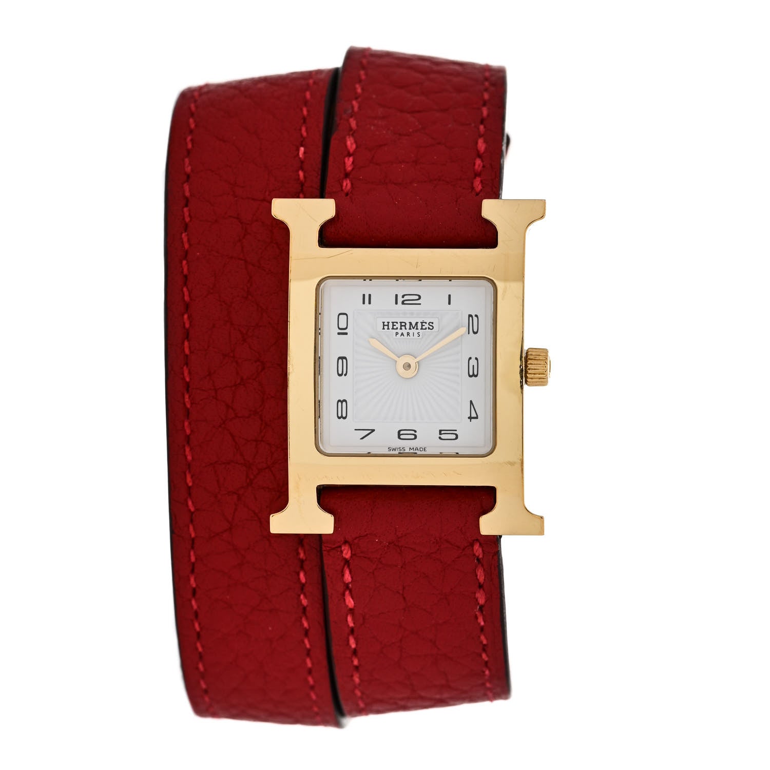 Hermes Stainless Steel Courchevel 21mm Heure H Hour Double Tour Quartz Watch Rouge 1 of 4