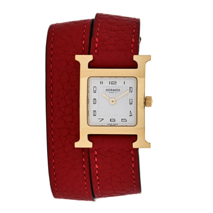 Hermes Stainless Steel Courchevel 21mm Heure H Hour Double Tour Quartz Watch Rouge 1 of 4