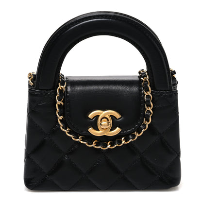 Chanel Shiny Aged Calfskin Quilted Mini Nano Kelly Shopper Black 1 of 10