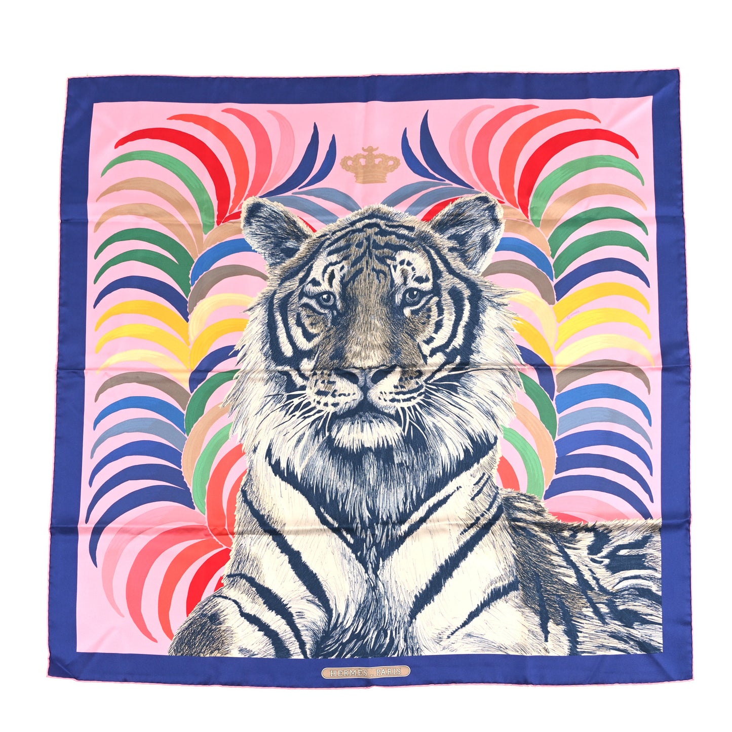 Silk Tigre Royal Double Face Scarf 90 Rose Bleu Multicolor