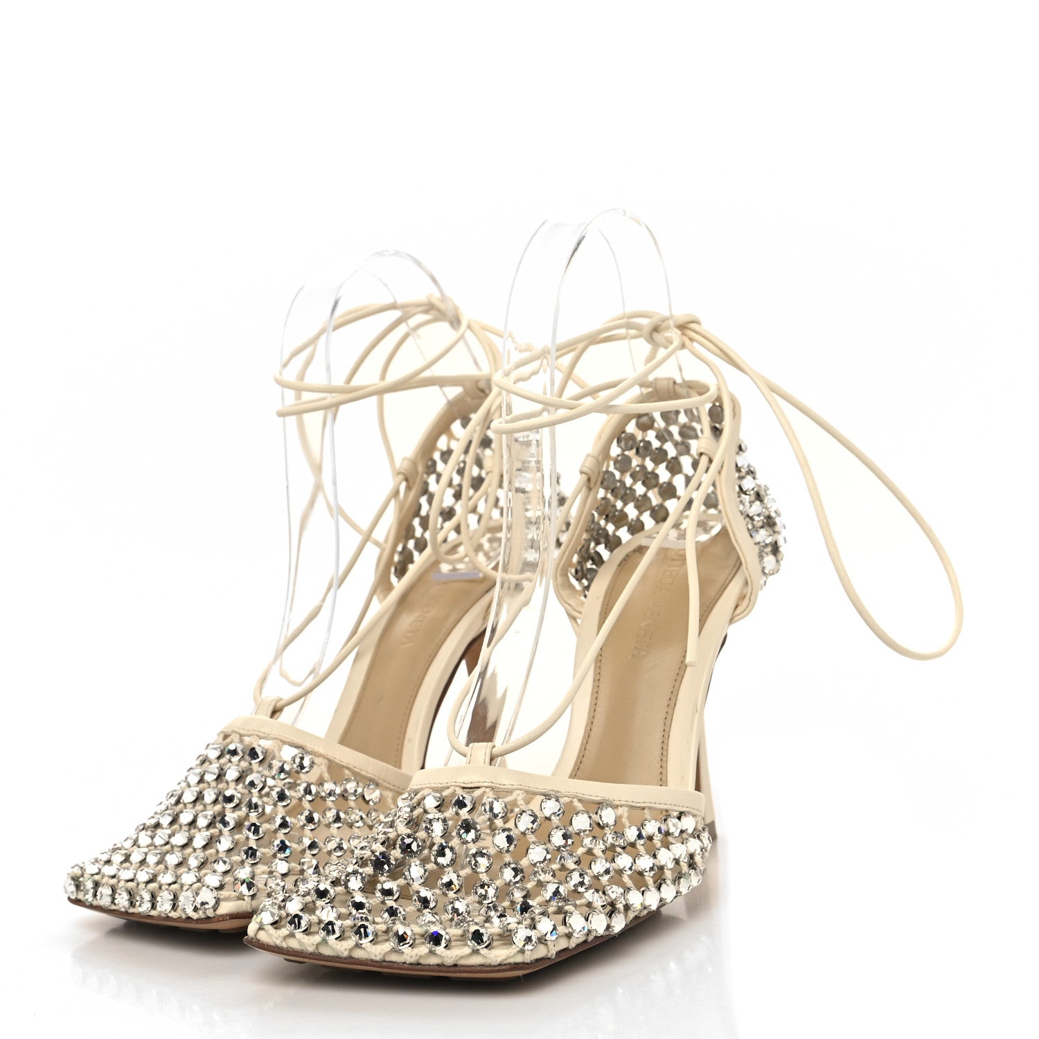 Bottega Veneta Mesh Nappa Crystal Embellished Sparkle Stretch Ankle Tie Sandals 36.5 Toile 3 of 10