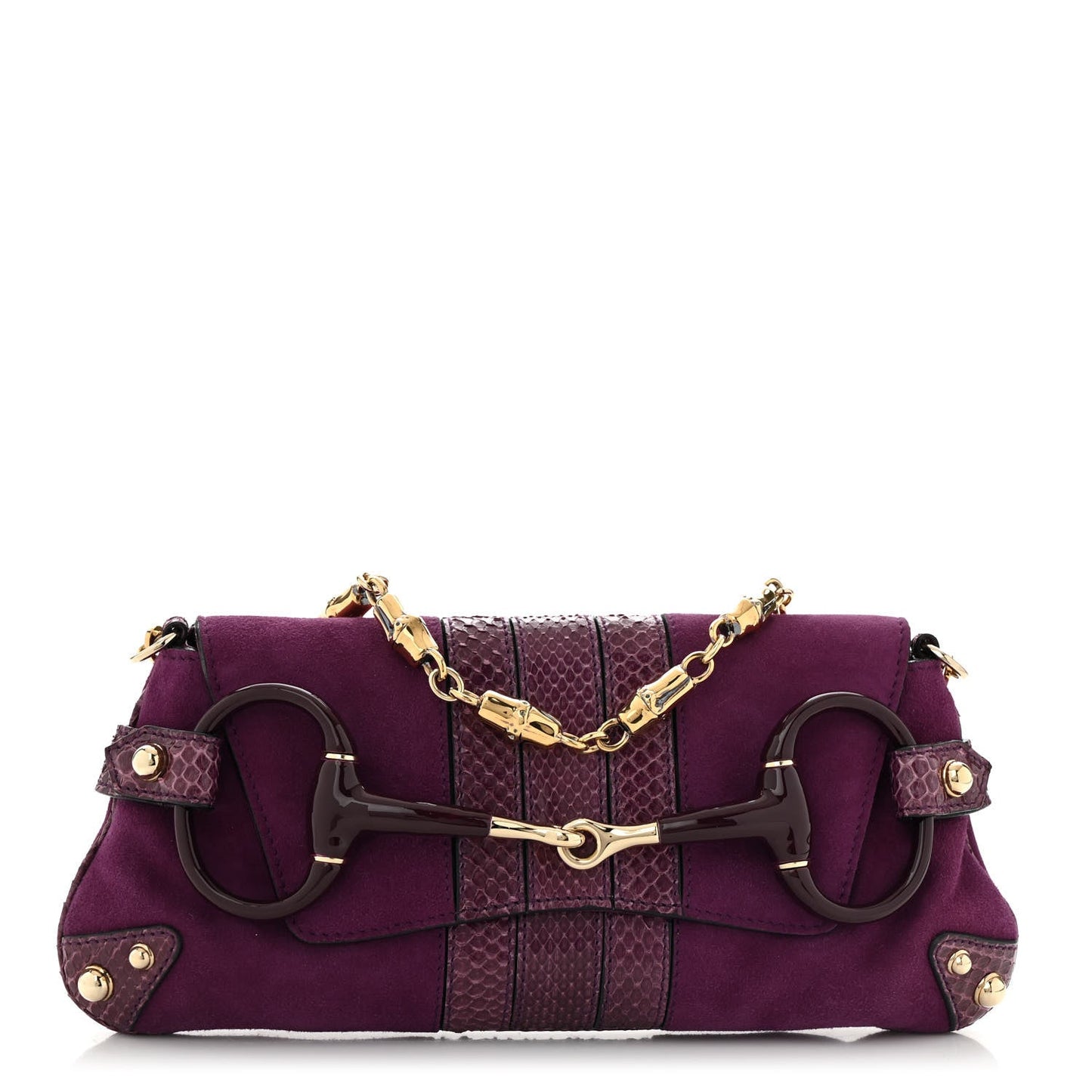 Tom Ford Suede Snakeskin Horsebit Clutch  Purple