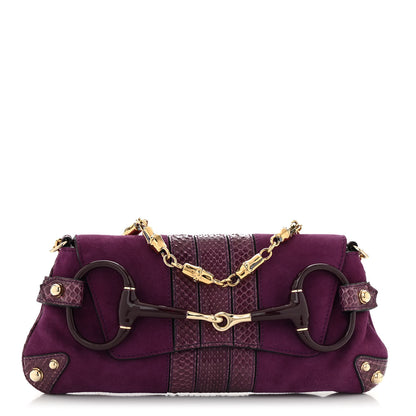 Gucci Tom Ford Suede Snakeskin Horsebit Clutch  Purple 1 of 12
