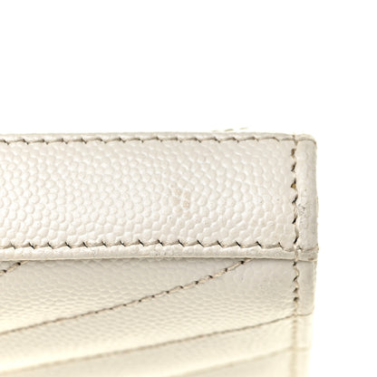 Saint Laurent Grain De Poudre Matelasse Chevron Monogram Chain Wallet Icy White 18 of 19