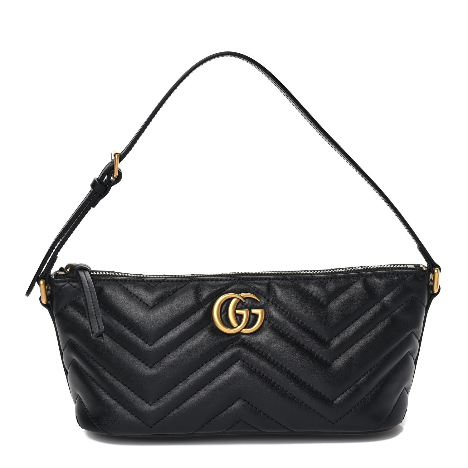 Gucci Calfskin Matelasse Chevron GG Marmont Sling Shoulder Bag Black 1 of 8