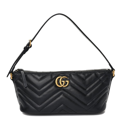Gucci Calfskin Matelasse Chevron GG Marmont Sling Shoulder Bag Black 1 of 8