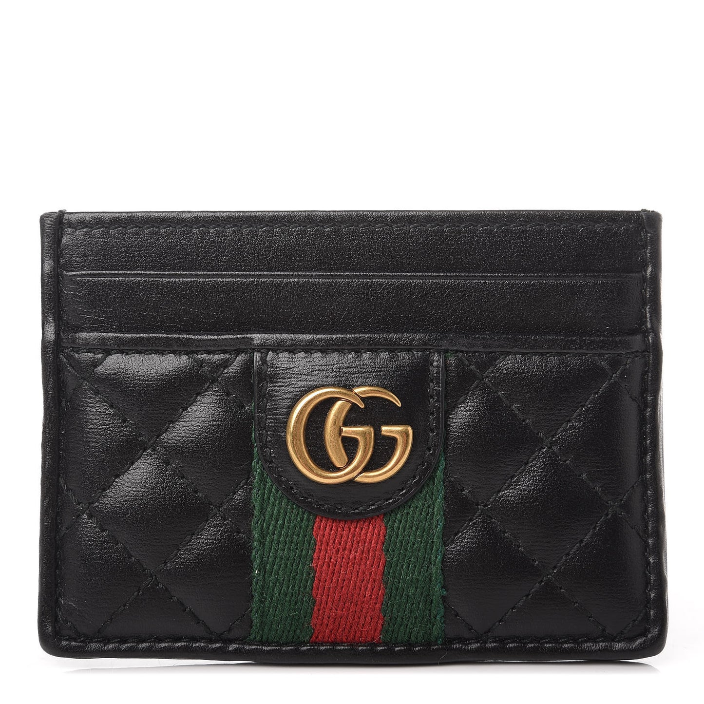 Calfskin Web Trapuntata Ophidia Card Holder Black