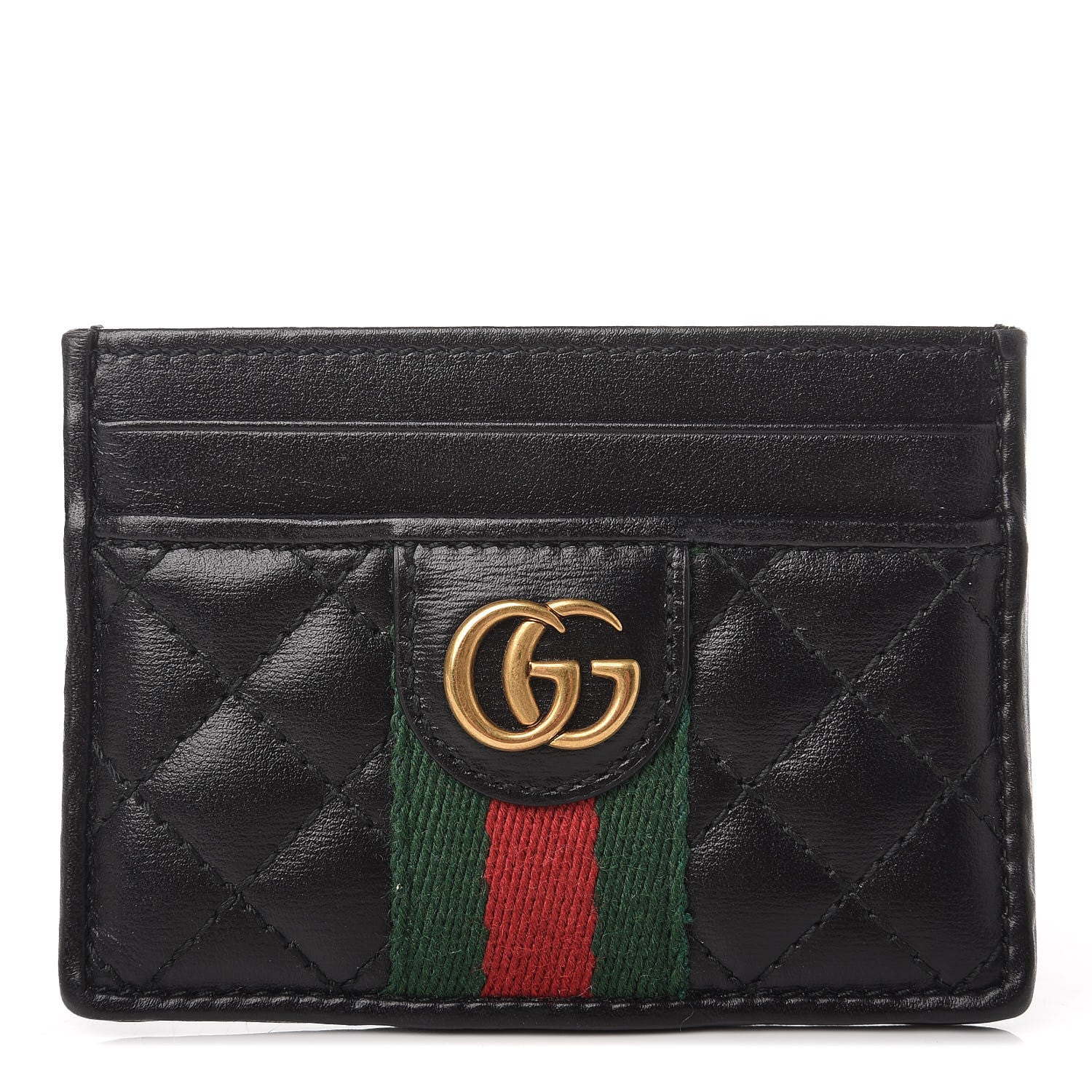 Gucci Calfskin Web Trapuntata Ophidia Card Holder Black 1 of 6