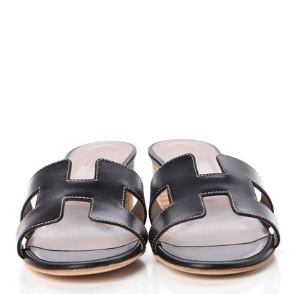 Hermes Calfskin Oasis Sandals 36.5 Black 3 of 9