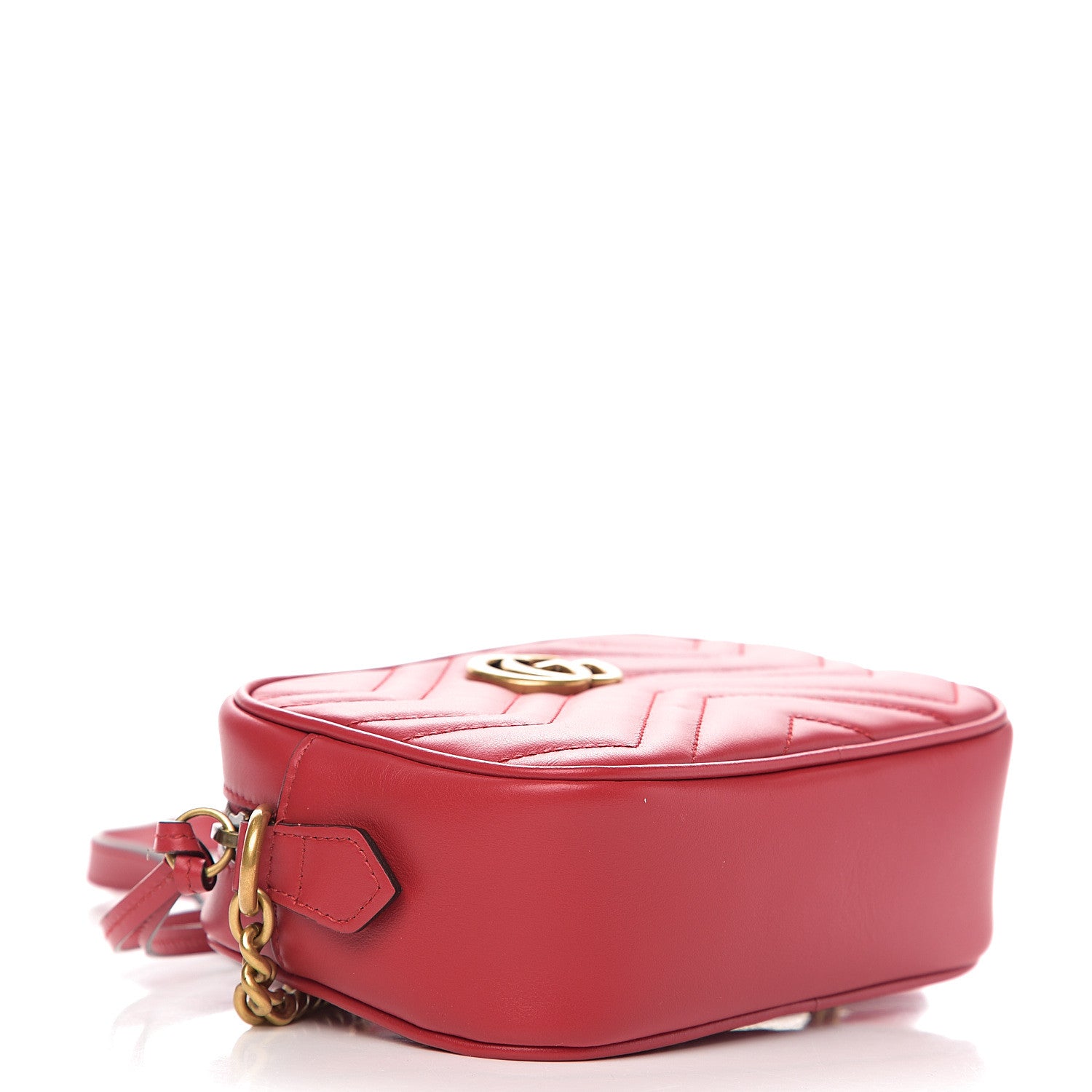 Gucci Calfskin Matelasse Mini GG Marmont Chain Shoulder Bag Hibiscus Red 3 of 9