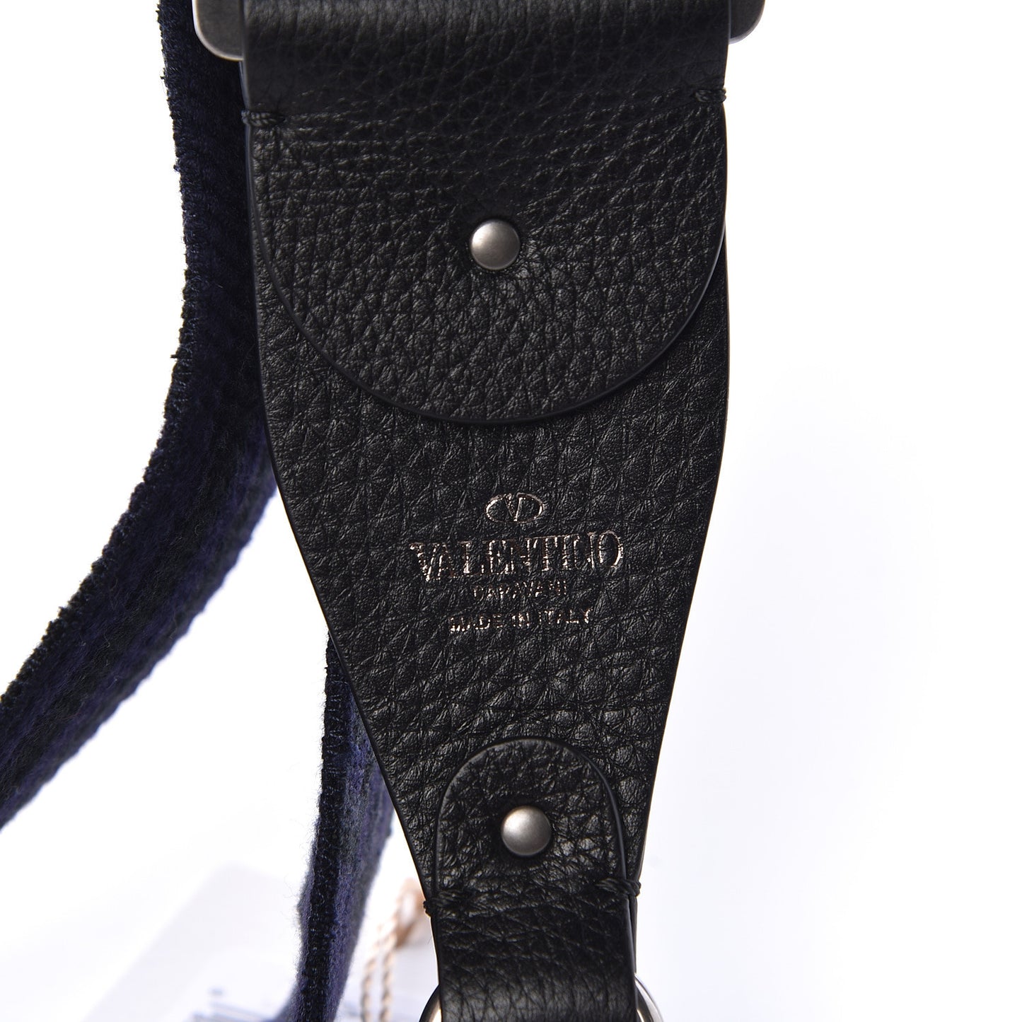 Canvas Geometric Embroidered Rockstud Guitar Strap Black Blue