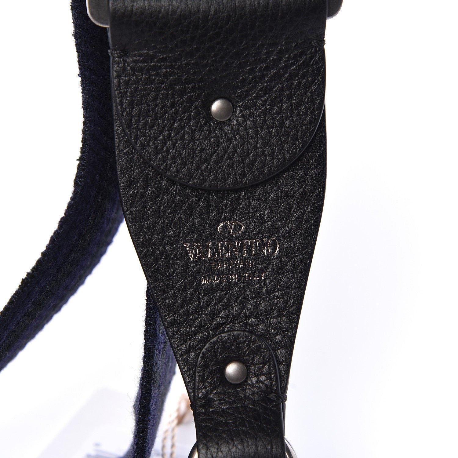 Valentino Garavani Canvas Geometric Embroidered Rockstud Guitar Strap Black Blue 3 of 5