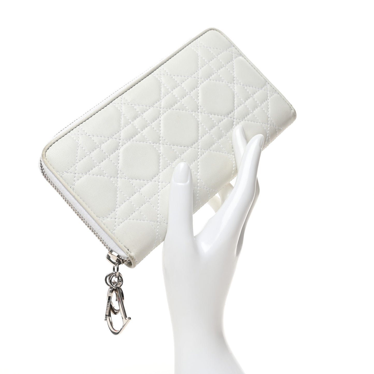 Lambskin Cannage Lady Dior Zip Wallet White