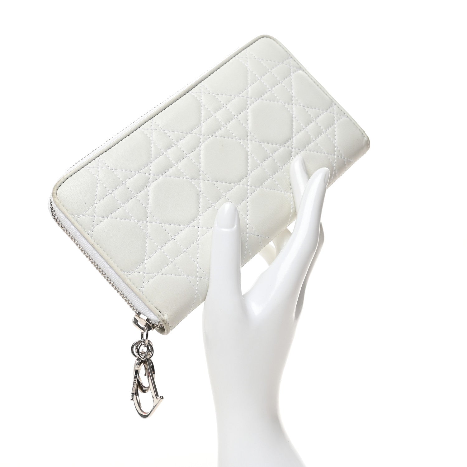 Christian Dior Lambskin Cannage Lady Dior Zip Wallet White 2 of 11