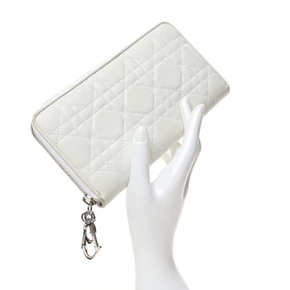 Christian Dior Lambskin Cannage Lady Dior Zip Wallet White 2 of 11