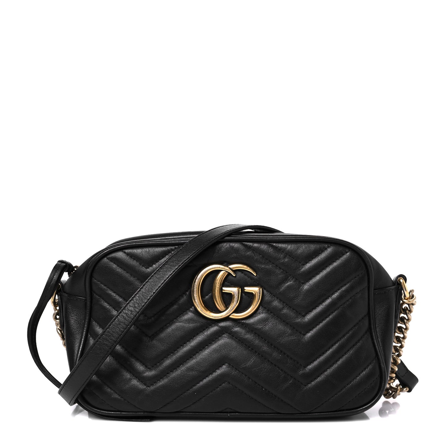 Calfskin Matelasse Small GG Marmont Chain Shoulder Bag Black