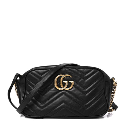 Gucci Calfskin Matelasse Small GG Marmont Chain Shoulder Bag Black 1 of 13